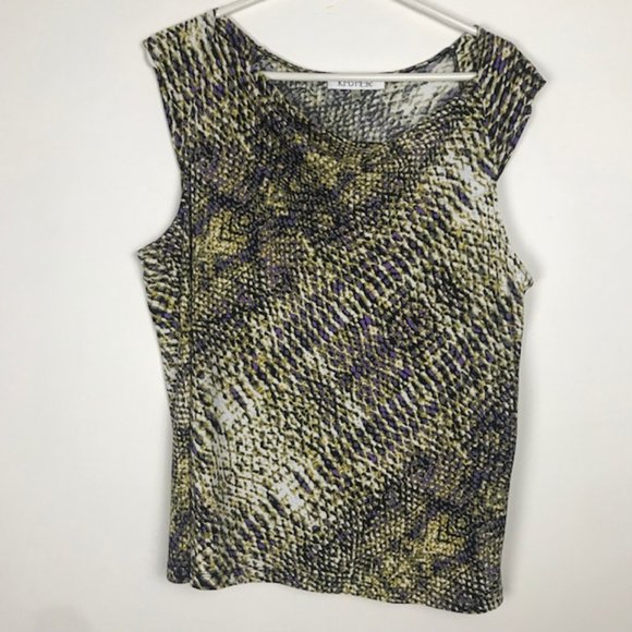 Kasper Snakeskin Black, Purple, Gold Print Draped Neckline Top_Size Petite XL - Picture 1 of 8